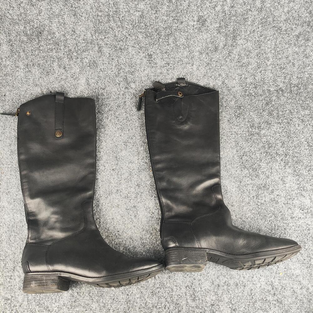 Sam Edelman Riding Boots Womens Size 9 Black Leather Knee High Zip Block Heel